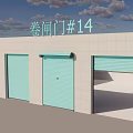 Three Light Blue Sliding Doors Installed On White Tile Commercial Building Exterior