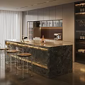 Modern Bar Counter With Marble Countertop Bar Stools And Wine Storage Cabinets