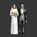 Elegant Long White Wedding Dress And Formal Black Suit For Couple