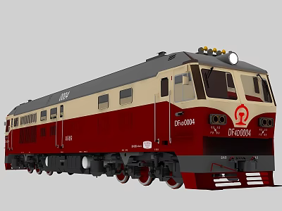 Red And Beige DF4D Diesel Train Locomotive With Number 0304 And Front Logo 3d model