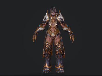 Armored Fantasy Warrior Character With Ornate Golden Accents And Intricate Design 3d model