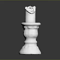Ornate Carved Vintage Candlestick With Burning Candle On Dark Background