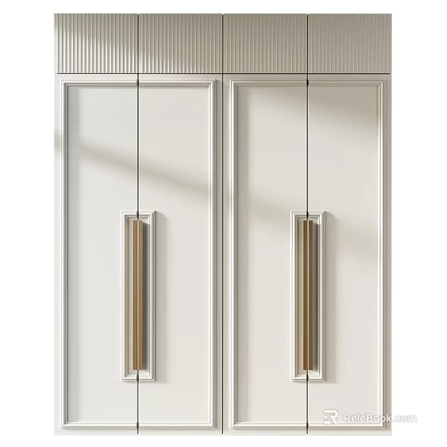 Modern White Chest of Drawers With Gold Long Handles and Minimalist Design 3d model 