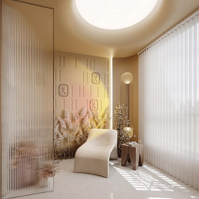 Elegant Modern Leisure Area Interior With Comfy Sofa Floor Lamp And Decorative Wall Art 3d model 