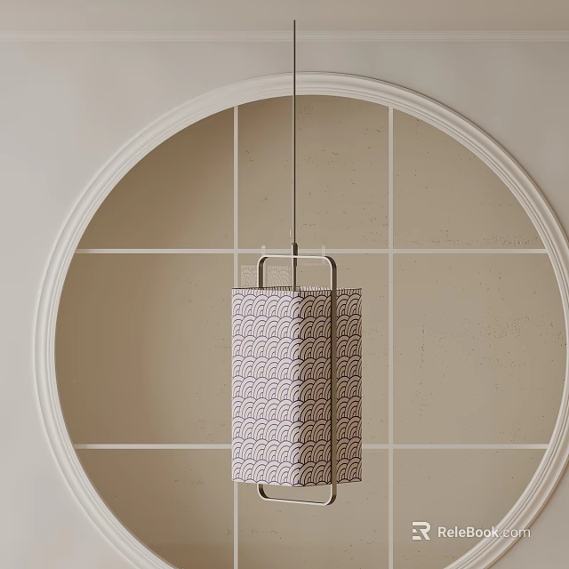 Modern Square Pendant Light with Wave Pattern and Circular Frame on Beige Wall 3d model 