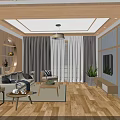 Modern Living Dining Room Interior With Wooden Floor Sofa Coffee Table And TV Cabinet
