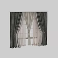 Elegant Double Layer Curtain With Grayish Green Textured Fabric And Beige Sheer Tiebacks