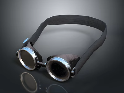 Classic Vintage Protective Goggles For Daily Use With Black Strap Metal Round Lenses 3d model