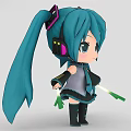 Anime Style Game and Movie Character With Blue Long Ponytail Headphones and Glowing Items