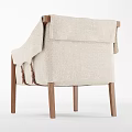 Modern Single Chair With Beige Fabric Upholstery And Wooden Armrests Legs