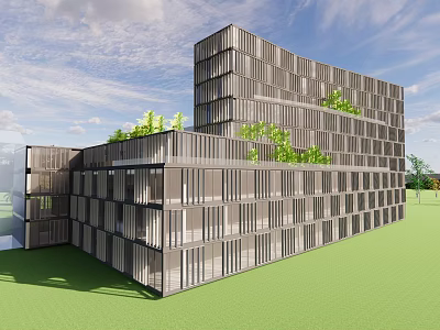 Modern Office Building With Glass Facade And Green Roof Design Elements 3d model