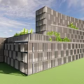 Modern Office Building With Glass Facade And Green Roof Design Elements