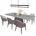 Elegant Dining Table Set With Marble Top Upholstered Chairs And Hanging Light 3d model