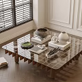 Middle Wood Style Coffee Table Combination 3d model