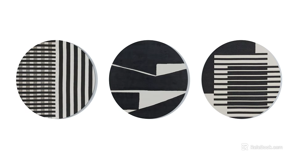 Three Modern Round Rugs With Black And White Geometric Patterns Design 3d model