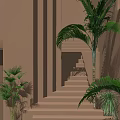 Tropical Staircase Design With Earth Toned Walls And Lush Green Plants