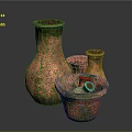 Sculpted Terracotta Vases With Orange Green Textured Surface And Multiple Sizes Artistic Design