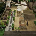 Garden Landscape Design with Outdoor Terrace Green Plants String Lights and Seating