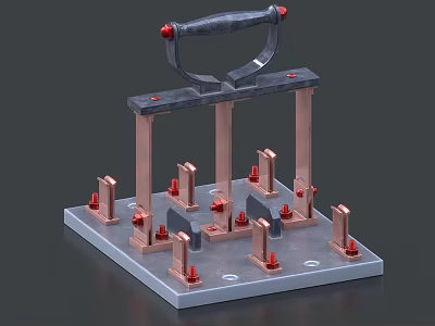 Industrial Equipment Metal Fixture With Base Pillars Red Fasteners And Handle 3d model
