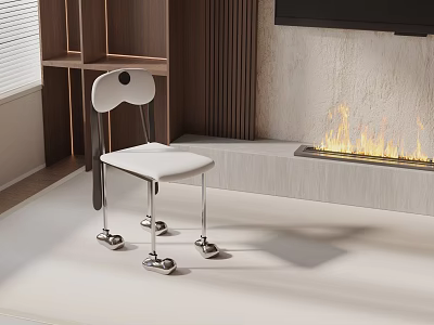 Modern Office Chair with White Seat Metal Frame and Rolling Wheels for Comfortable Workspace 3d model