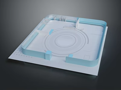 Cartoon Scene Layout With Square Frame Circular Center And Blue White Design Elements 3d model