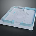 Cartoon Scene Layout With Square Frame Circular Center And Blue White Design Elements 3d model