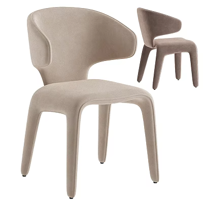 Modern Minimalist Dining Chairs With Curved Backrest And Light Beige Upholstery 3d model