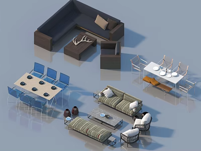 Comfortable Outdoor Sofa Set With Soft Cushions And Garden Coffee Table 3d model
