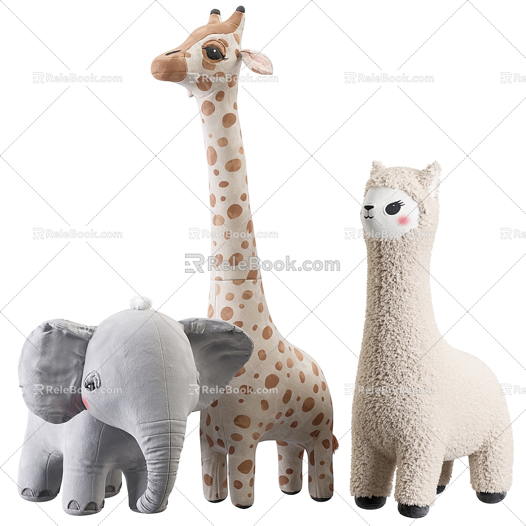 plush toy children's toy giraffe alpaca elephant 3d model