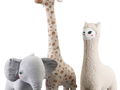 Plush Toys Featuring Elephant Giraffe And Alpaca 3d model