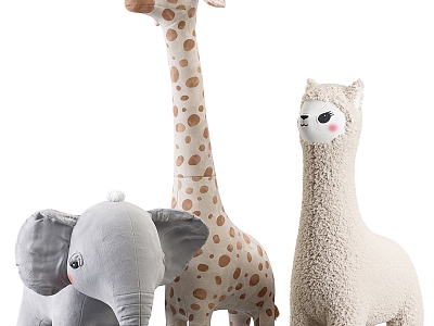 plush toy children's toy giraffe alpaca elephant 3d model