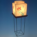 Outdoor Floating Lanterns on Water Surface with Floral Patterns Night Scene Bridge and Lotus Elements 3d model