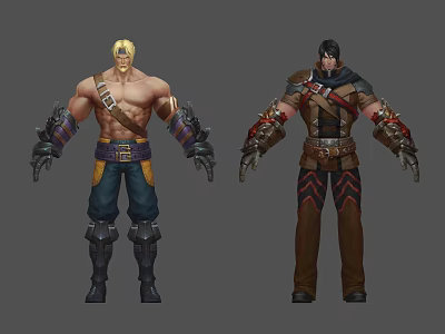 Game Movie Characters With Blonde Black Hair Different Outfits Arm Wrist Guards And Belts 3d model