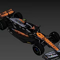 Orange And Black Formula 1 Racing Car With Velo Chrome Sponsors And Colorful Wheel Rims