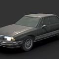 Vintage Dark Gray Sedan With Illuminated Headlights And Silver Rims