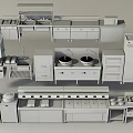 Stainless Steel Commercial Kitchen Appliances Layout With Stoves Ovens And Storage Racks
