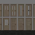 Wooden Swing Doors With Glass Panels In Various Styles Neatly Arranged
