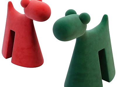 Red and Green Cartoon Style Sofa Stools With Rounded Design And Open Slot 3d model