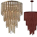 Modern Golden Frame Chandeliers With Transparent Glass Rods Illuminated