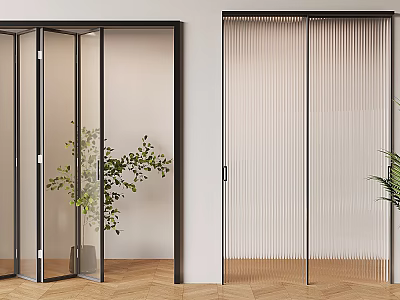 Sliding Doors with Black Frames Glass and Ribbed Design for Modern Home Interior 3d model
