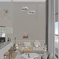 Modern Open Living Dining Room Interior With Sofa Coffee Table Chairs Chandelier And Wall Art
