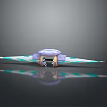 Futuristic Advanced Mechanical Weapon Design With Purple Teal Striped Wing Like Structure