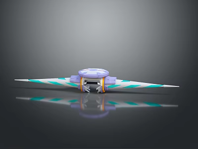 Futuristic Advanced Mechanical Weapon Design With Purple Teal Striped Wing Like Structure 3d model