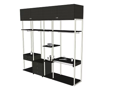 Modern Black and White Bookcase With Metal Frame Open Shelves Cabinets and Drawers 3d model