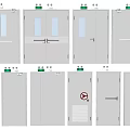 Various Industrial Safety Door Designs With Windows Handles And Signs