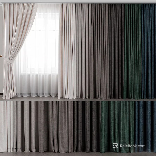 Stylish Fabric Curtains Featuring Tied Design And Multiple Colors For Home Windows 3d model 