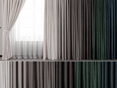 Stylish Fabric Curtains Featuring Tied Design And Multiple Colors For Home Windows 3d model