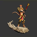 Mythical Armored Man With Red Hair Holding Golden Staff On Cloud Base