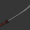 Traditional Long Blade Weapon With Silver Sharp Blade Brown Wooden Handle And Red Background