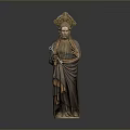 Detailed Historical Man Statue Standing in Traditional Robes with Ornate Headdress Holding Decorative Staff